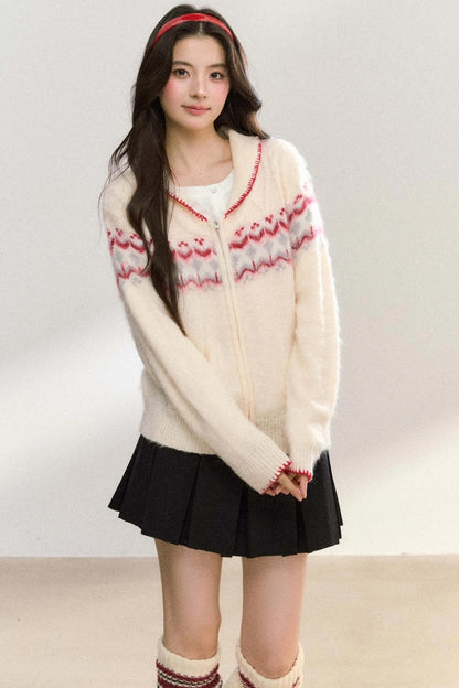 Lapel Twist Fair Knit Cardigan