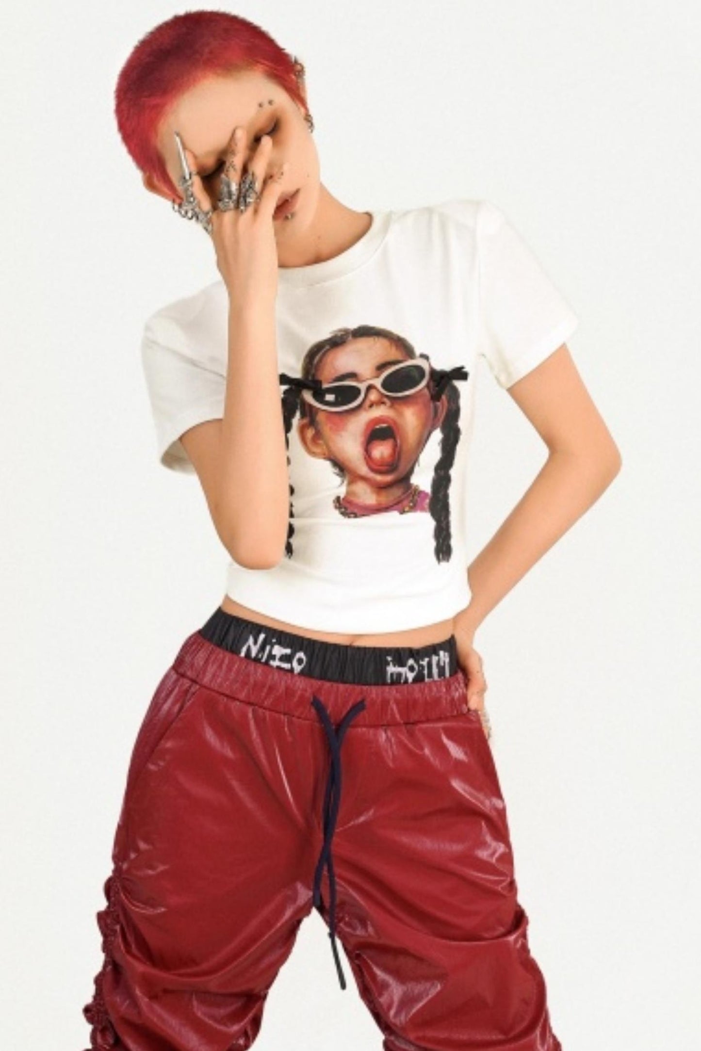 Red Pleated Leather Pants