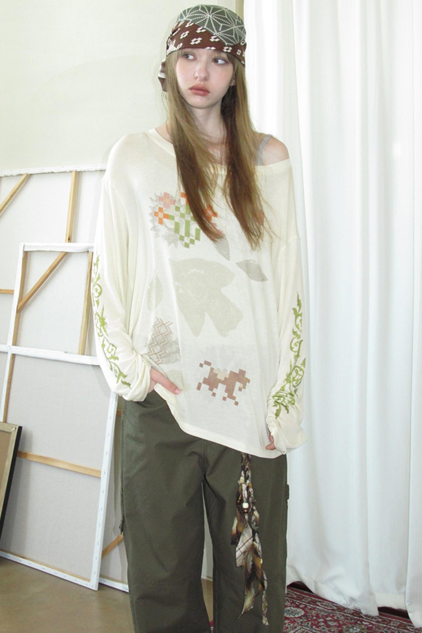 Vintage Mosaic Slanted Shoulder T-Shirt