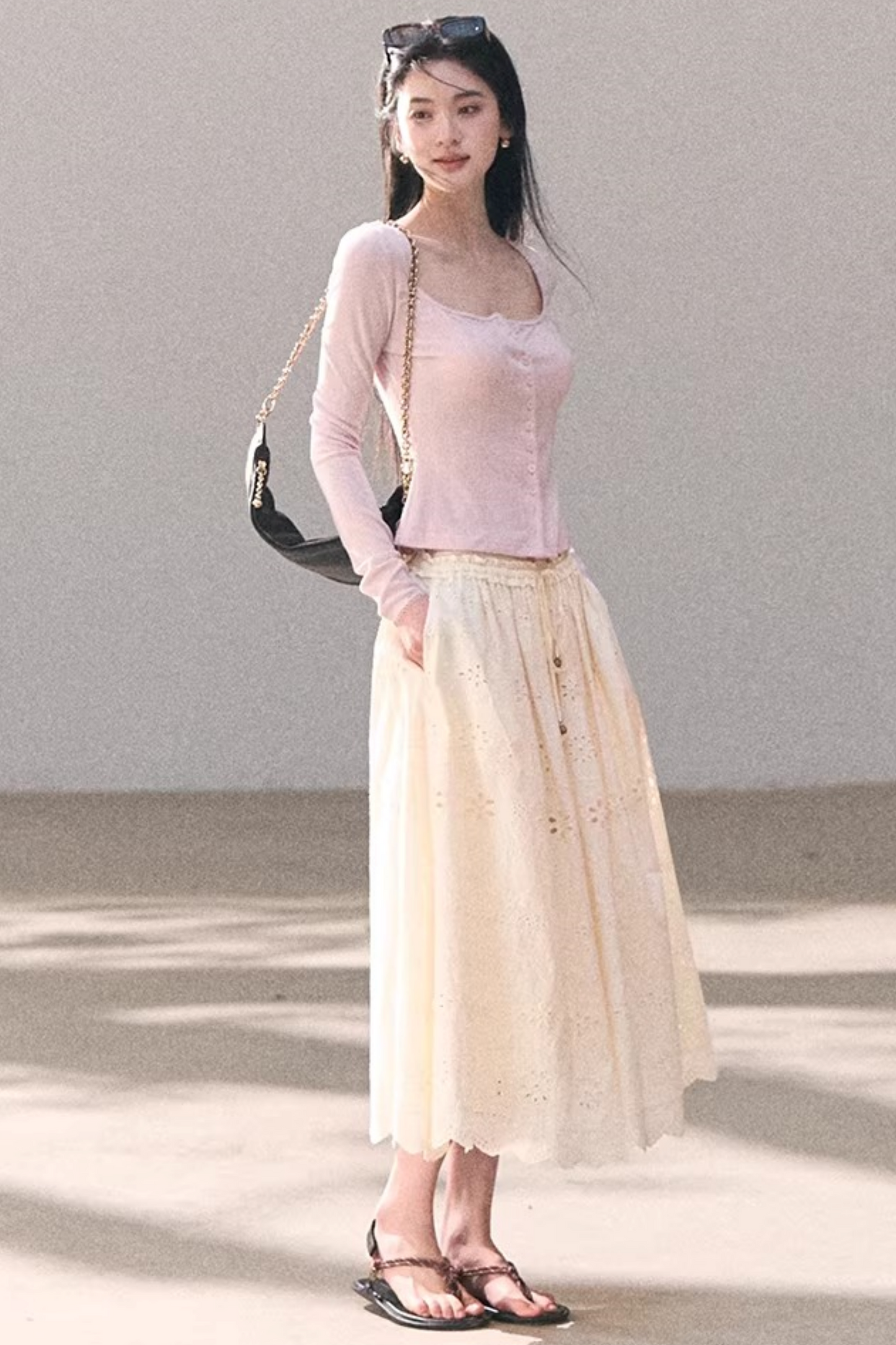 Hollow-Out Ribbed Knit Cardigan