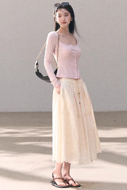 Hollow-Out Ribbed Knit Cardigan