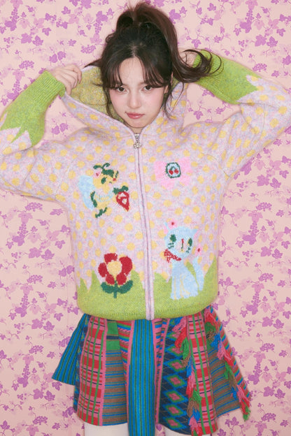 Light Pink Polka Dot Hooded Cardigan