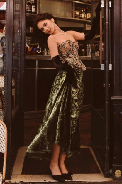 Emerald Velvet Lace Skirt Set-Up