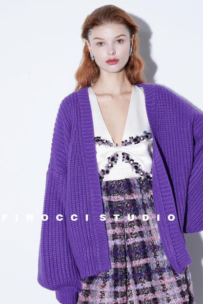 Rich Purple Wool Cardigan