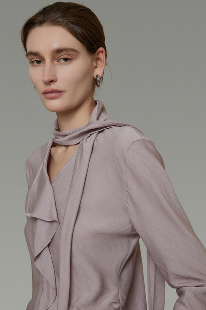 Silky Irregular Ribbon Blouse