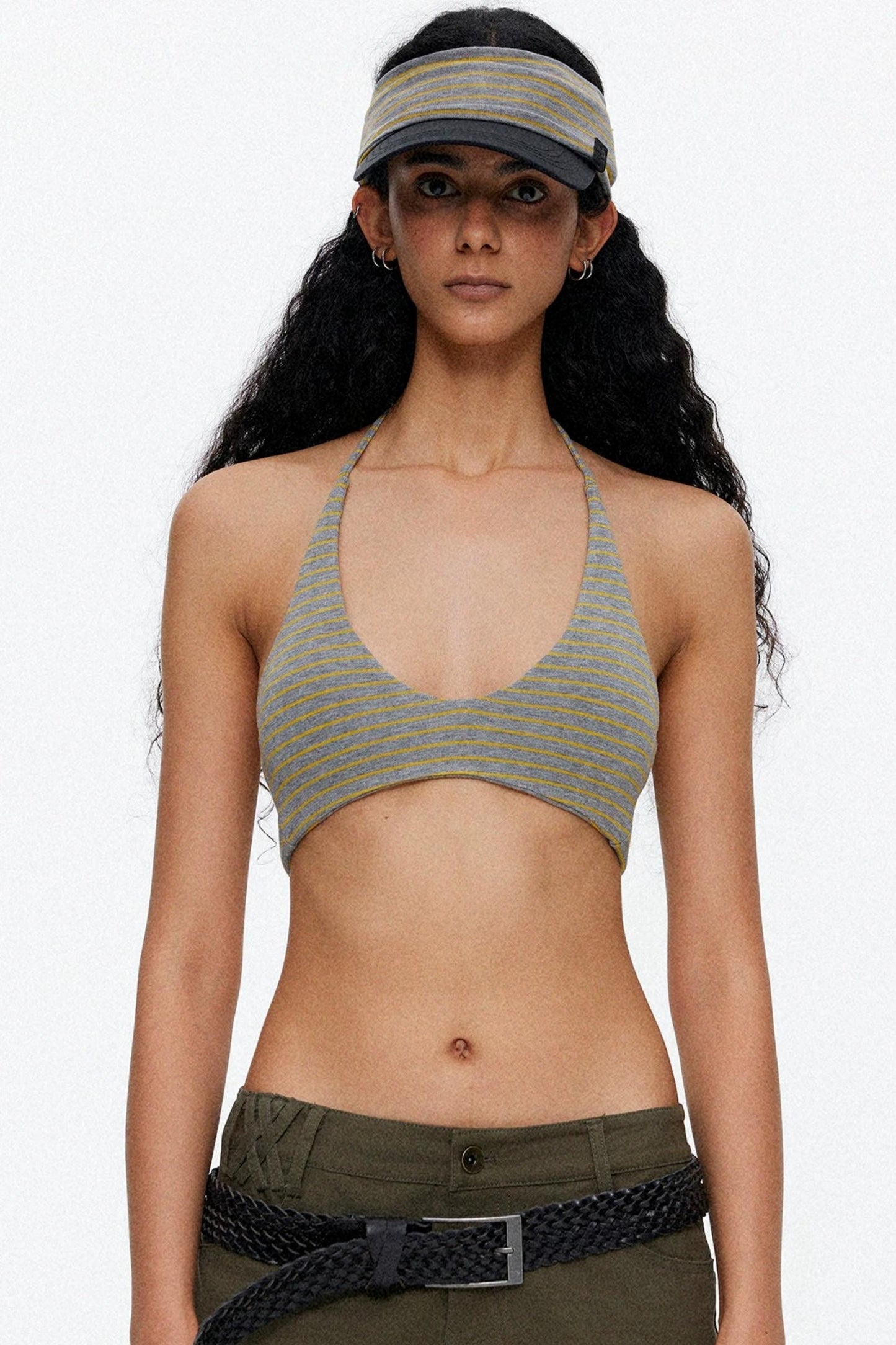 Lace-Up Striped Halter Bikini