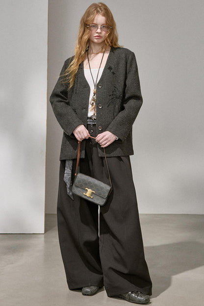 High-Density Beaded V-Neck Jacket