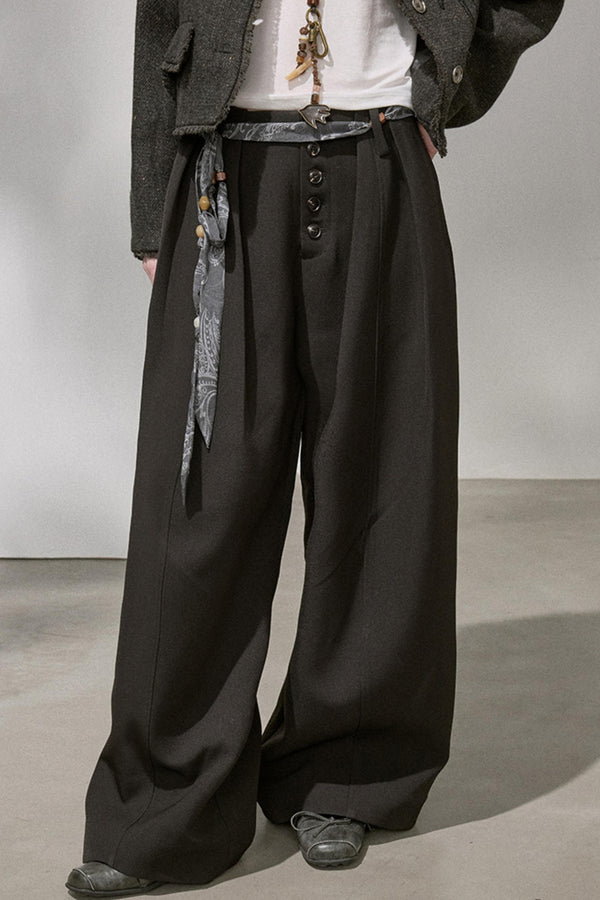 Button Pleated Cargo Pants