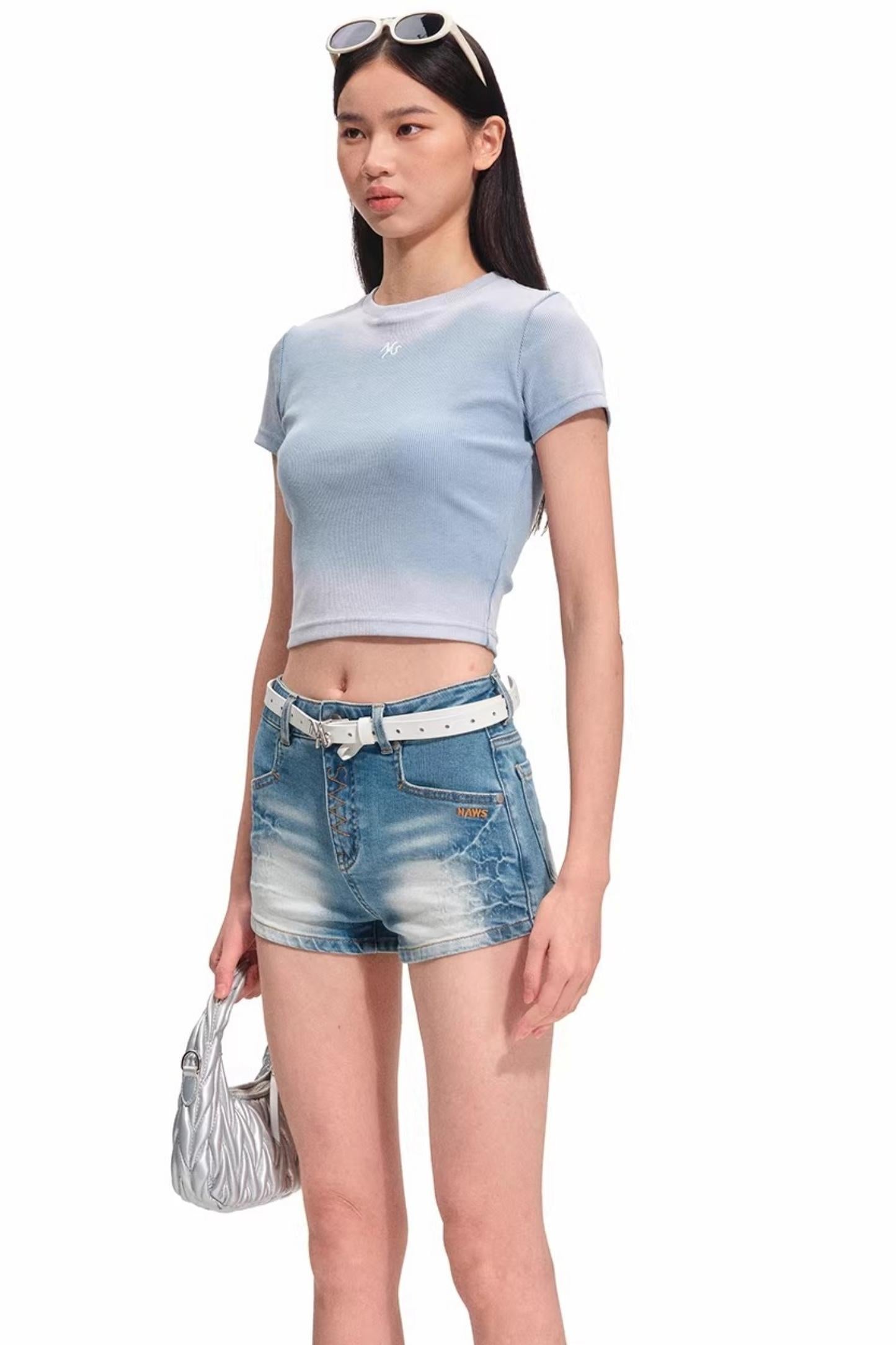 Equestrian Denim Skinny Shorts