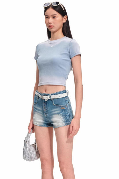 Equestrian Denim Skinny Shorts