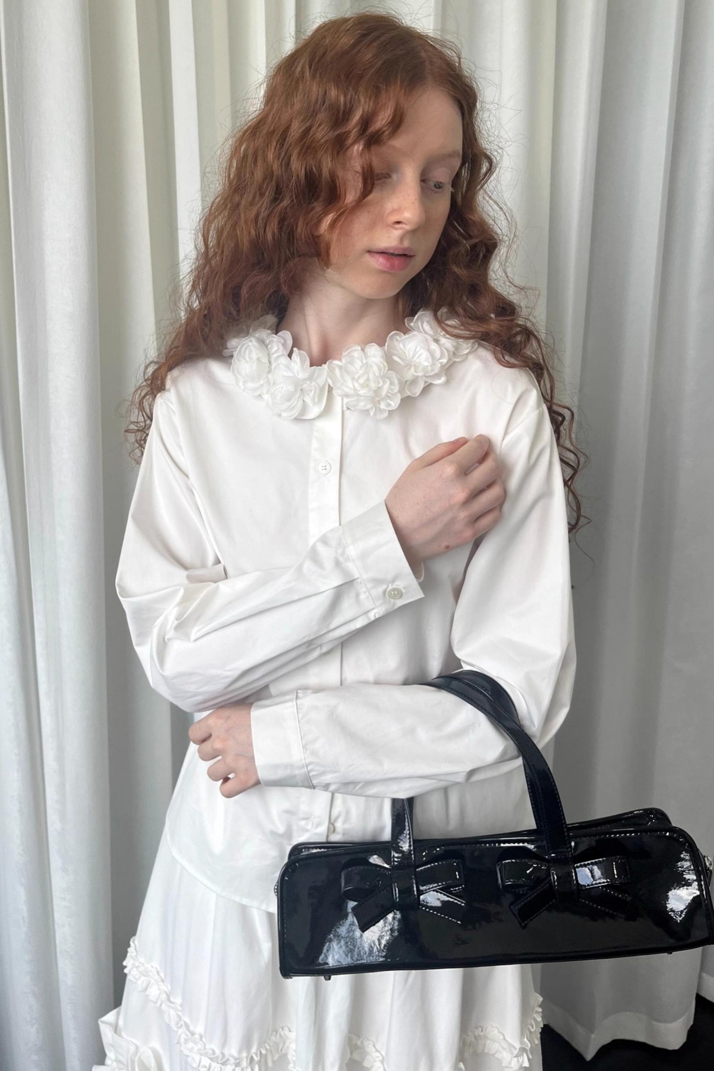 Three-Dimensional White Long Sleeve Shirt