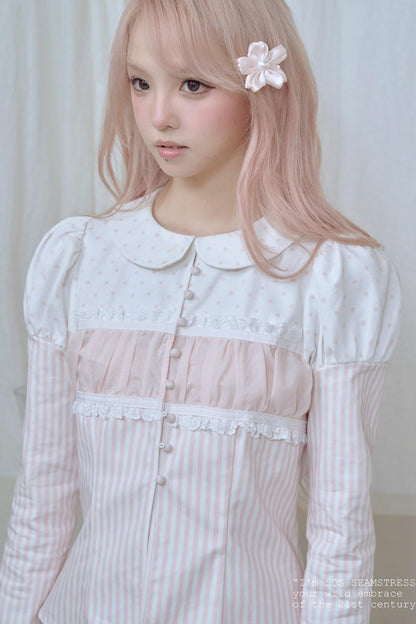 Doll Collar Stripe Lace Top