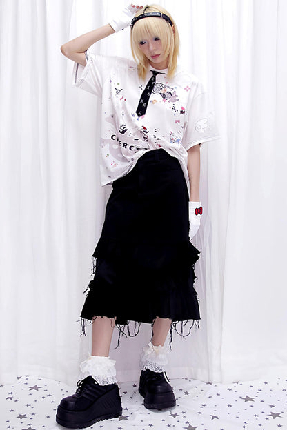 Sticker Print Embroidered Tie Polo Shirt