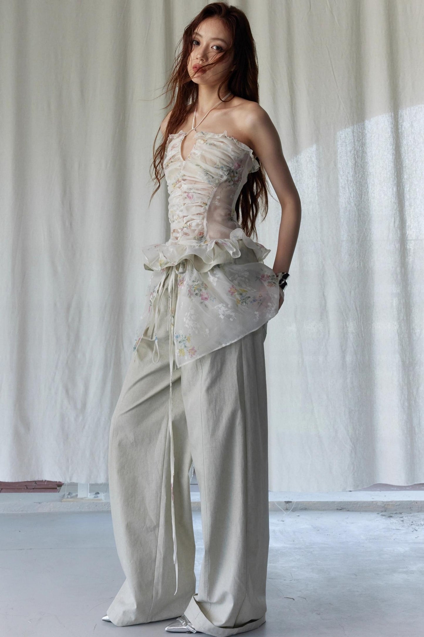 Vintage Floral Sheer Plunge Tank Top