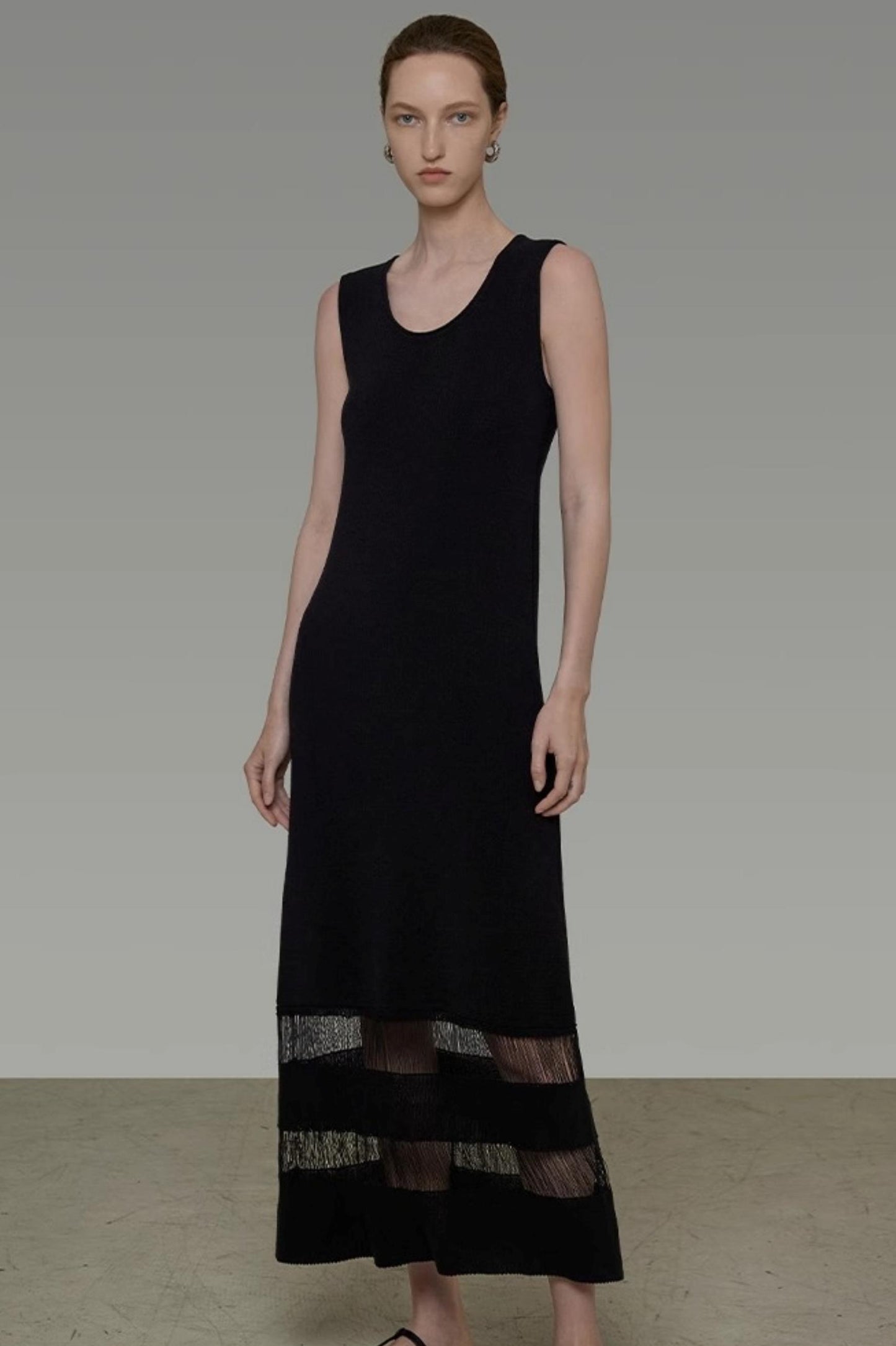 Minimalist U-Neck Tassel Dress