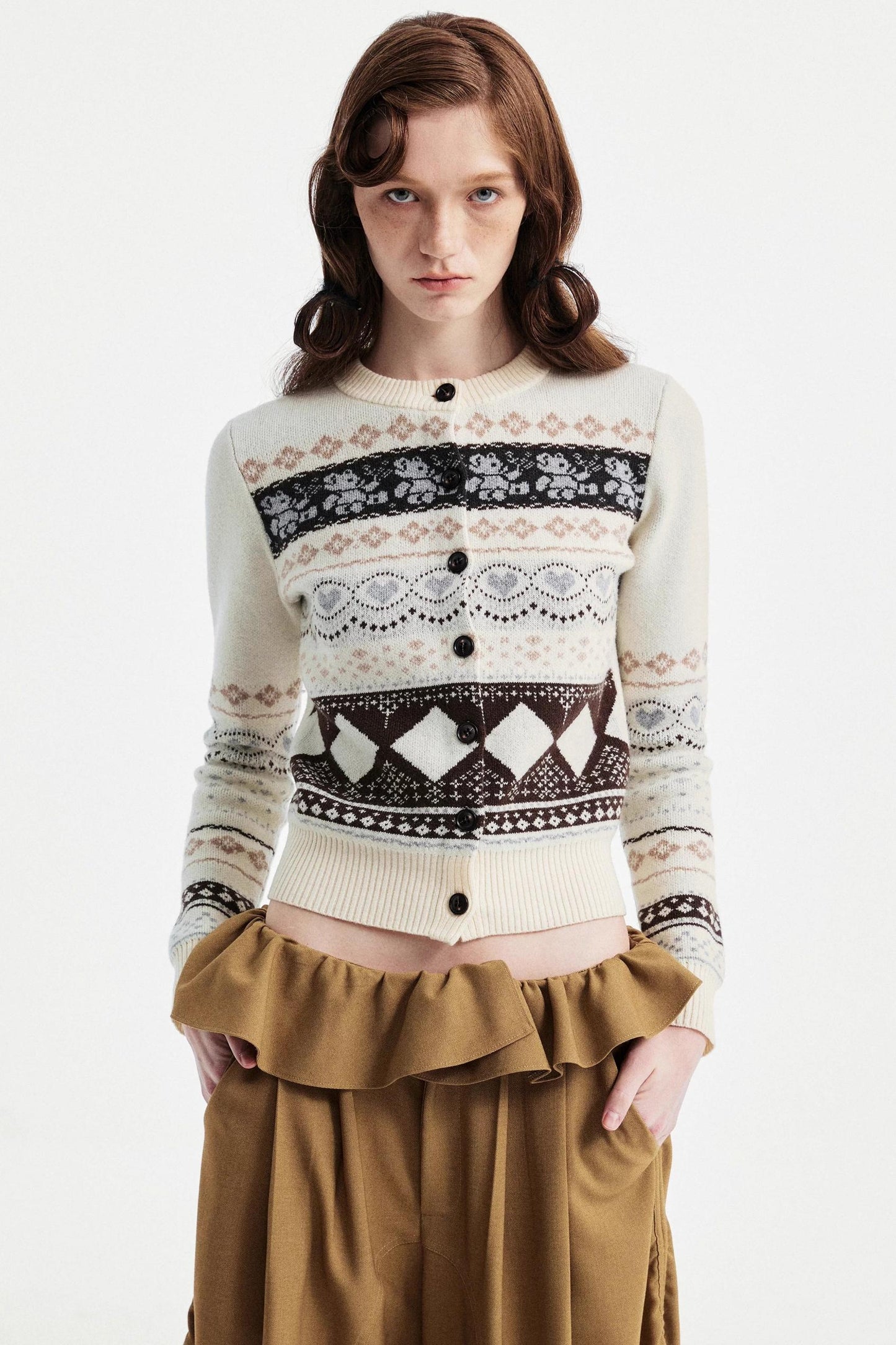 Retro Bear Jacquard Wool Cardigan