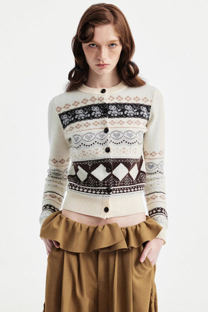Retro Bear Jacquard Wool Cardigan