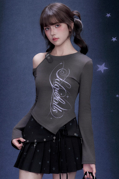 Gray Off-Shoulder T-Shirt Top