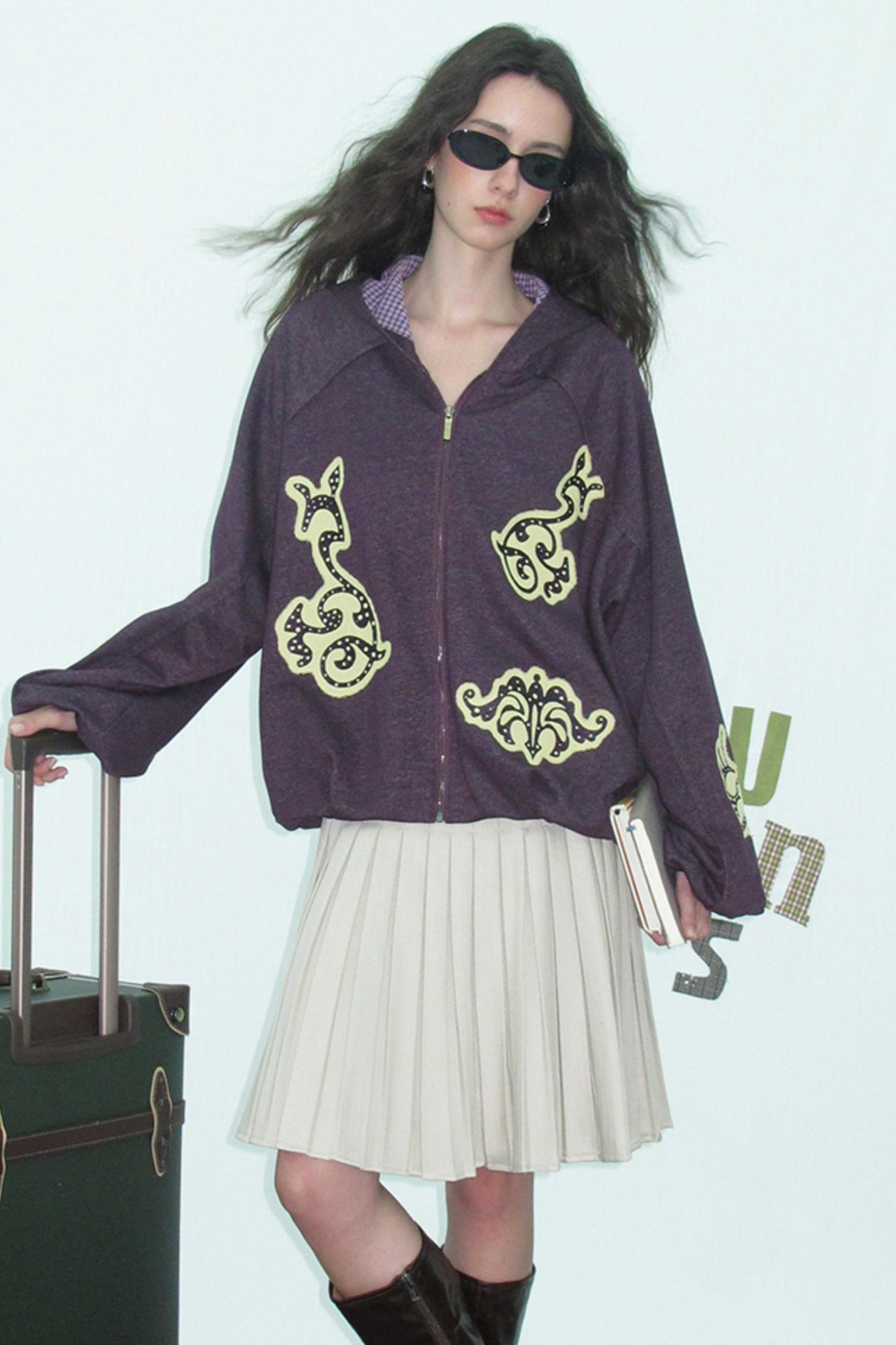 Purple Embroidered Hooded Jacket