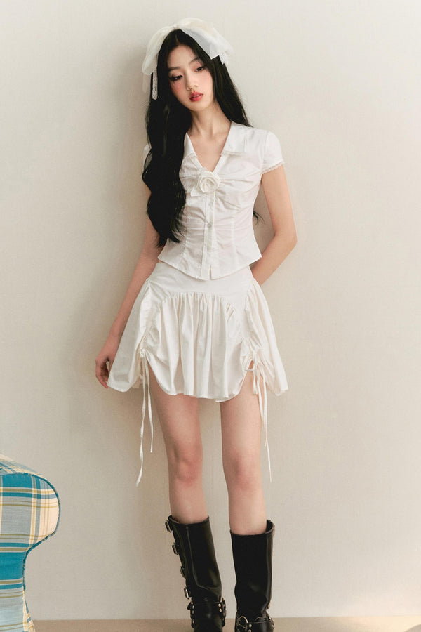 Light Lace-Up Pleated Skirt Set-Up