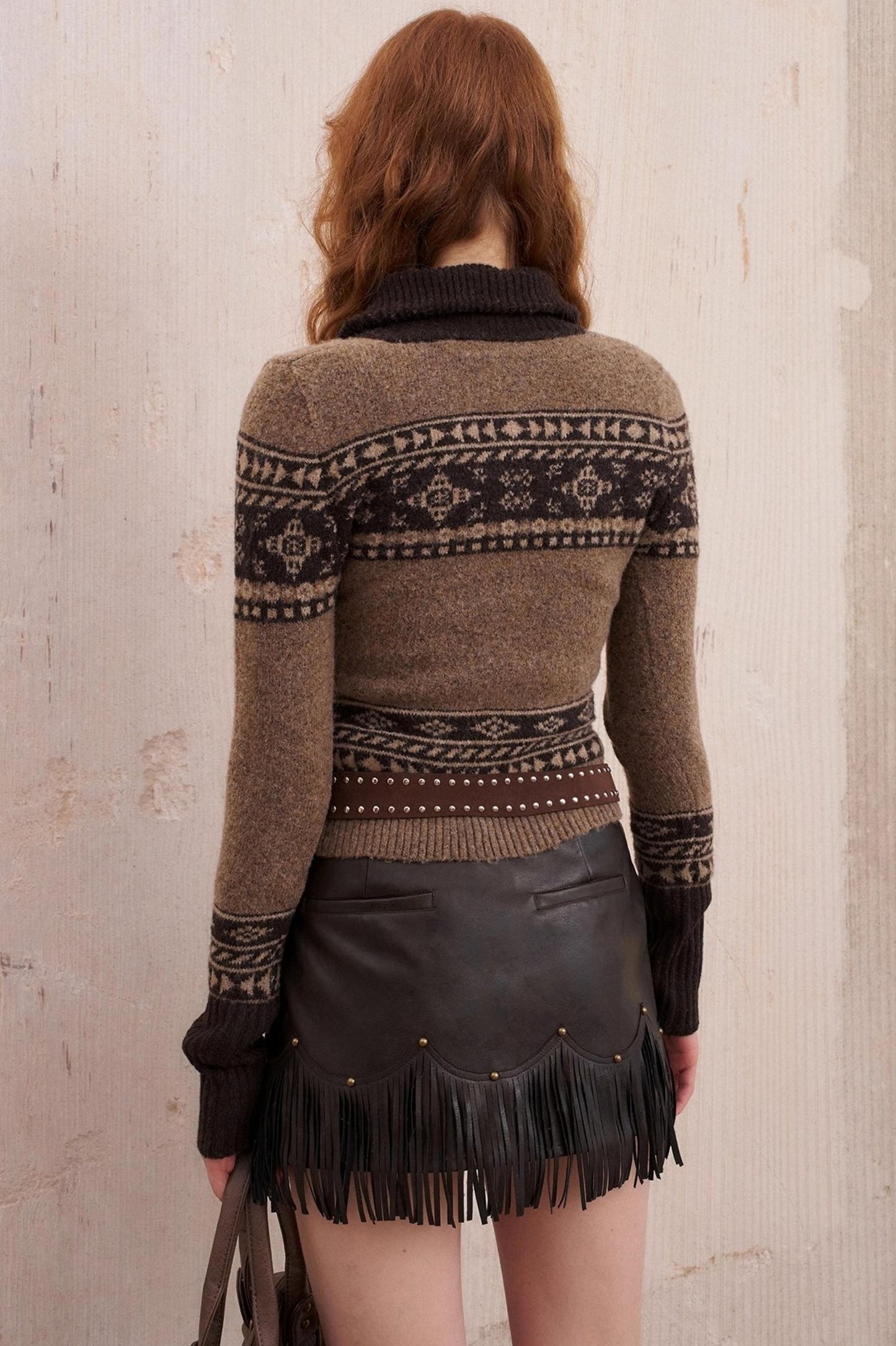 Stand-Up Collar Zip Knit Cardigan