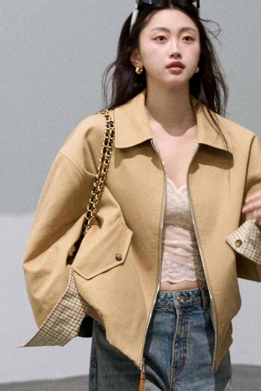 Vintage Plaid Reversible Harrington Coat