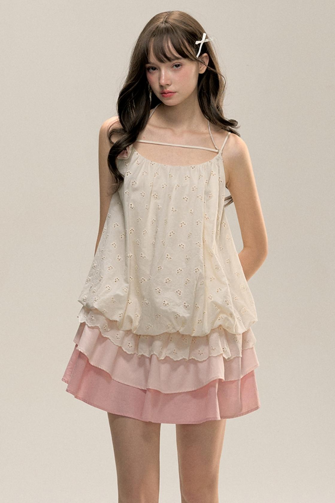 Gradient Pleated Drawstring Dress