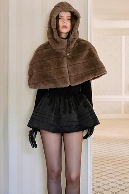 American Retro Fur Hooded Cape Coat