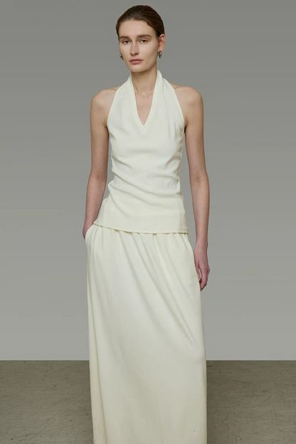 White Halter Backless Top Set-Up