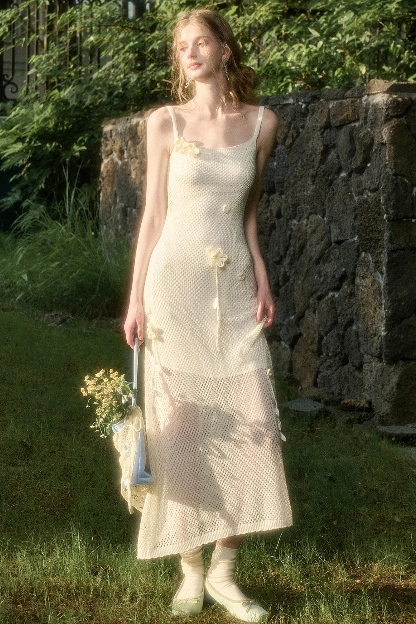 Pure White Floral Knit Dress