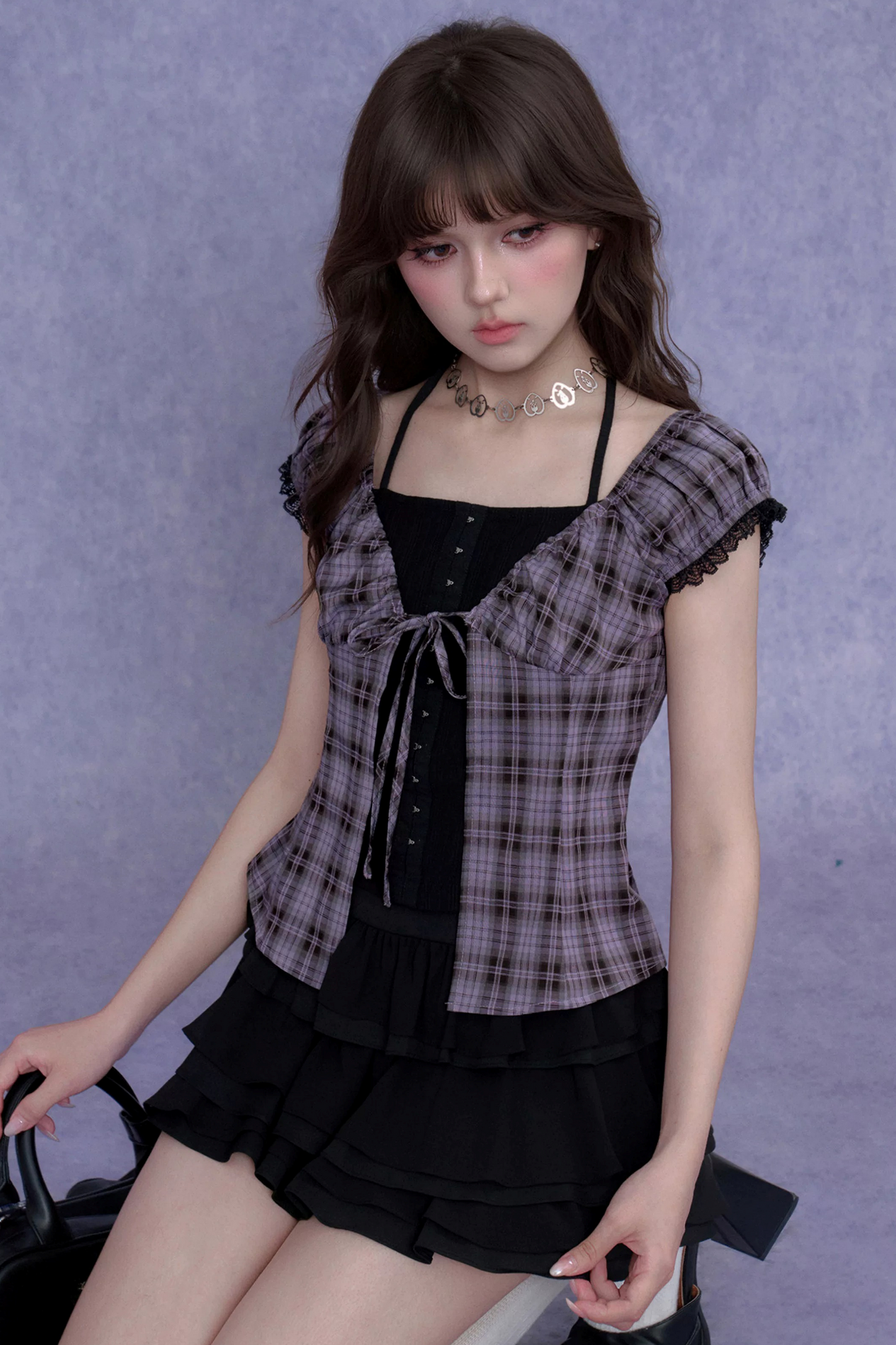 Plaid Halter Neck Top Set-Up