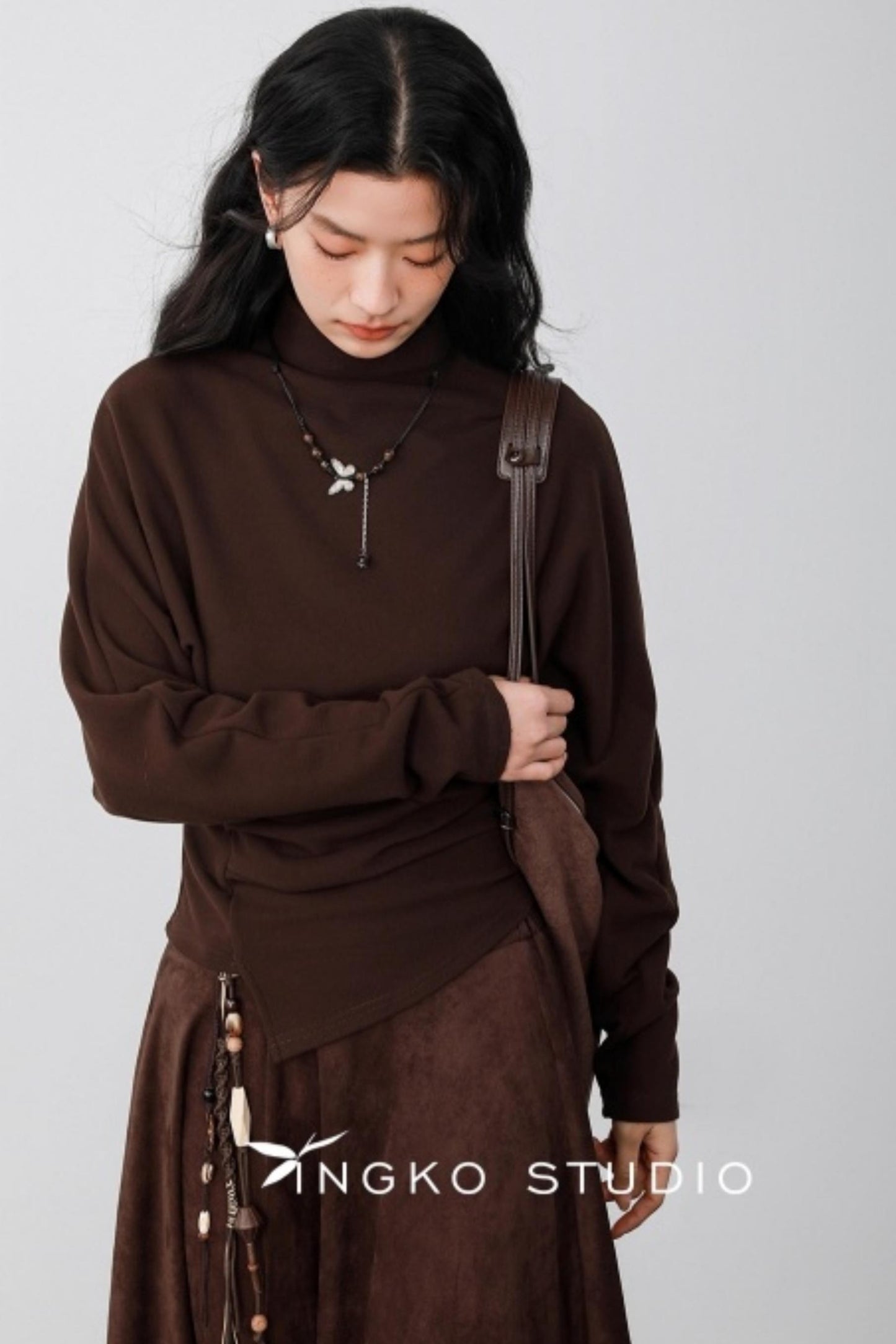 Chestnut Brown Velvet Pleated Top