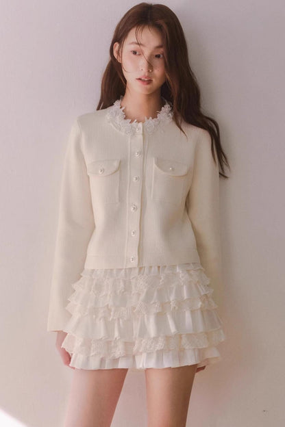 French Rose Lace Knitted Top