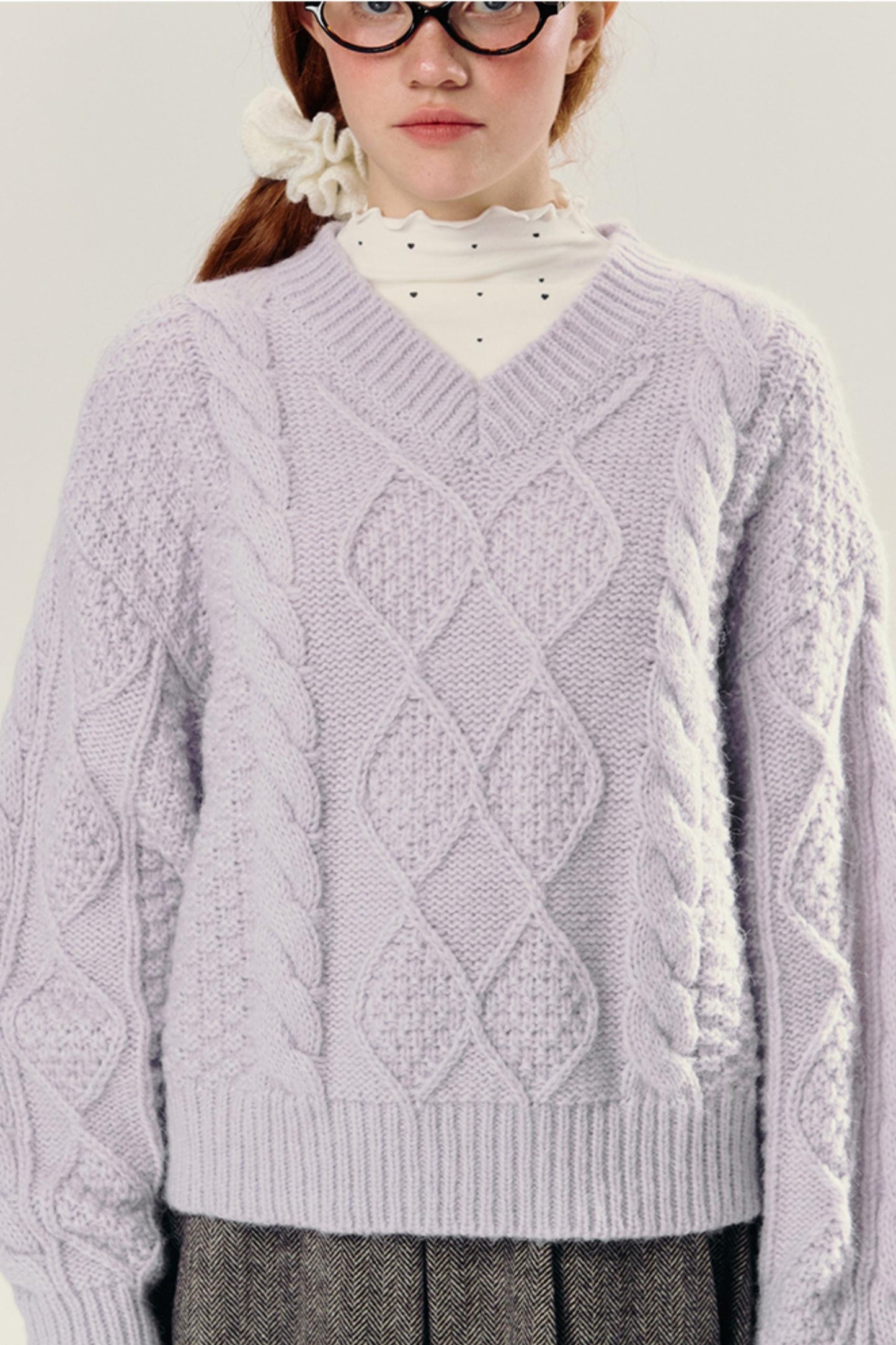 Purple V-Neck Pullover Knit Sweater