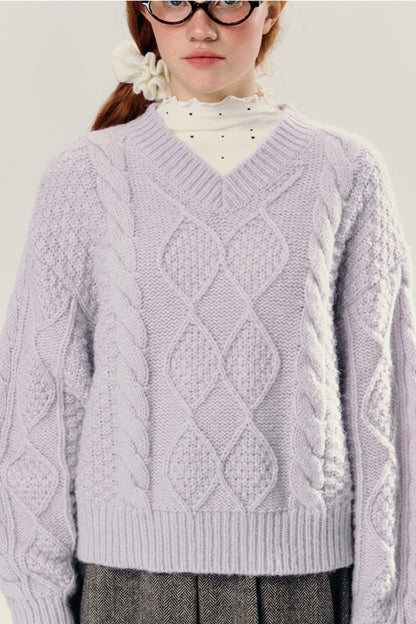 Purple V-Neck Pullover Knit Sweater