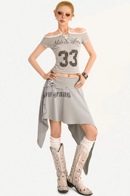 Off-Shoulder Halter T-Shirt