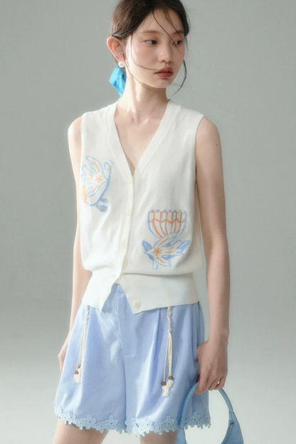 Summer Bird Floral Cotton Vest