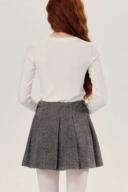 Herringbone Pattern A-Line Pleated Skirt