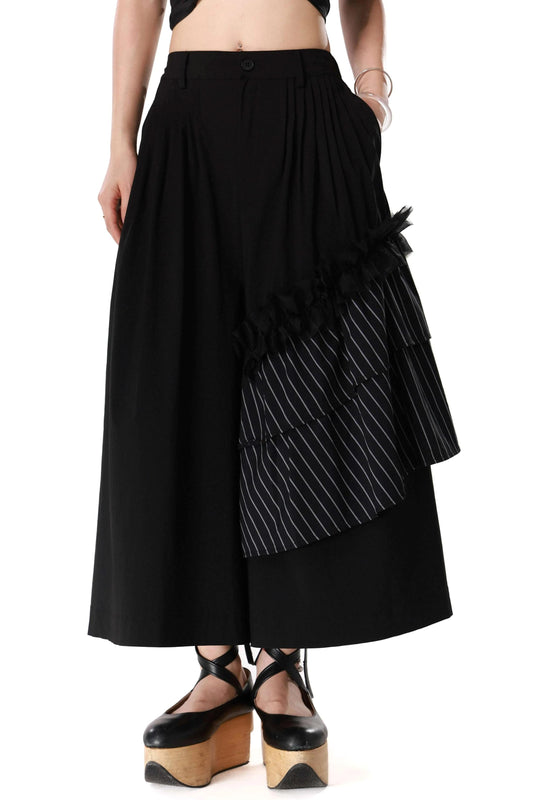 Irregular Black Gauze Striped Skirt Pants