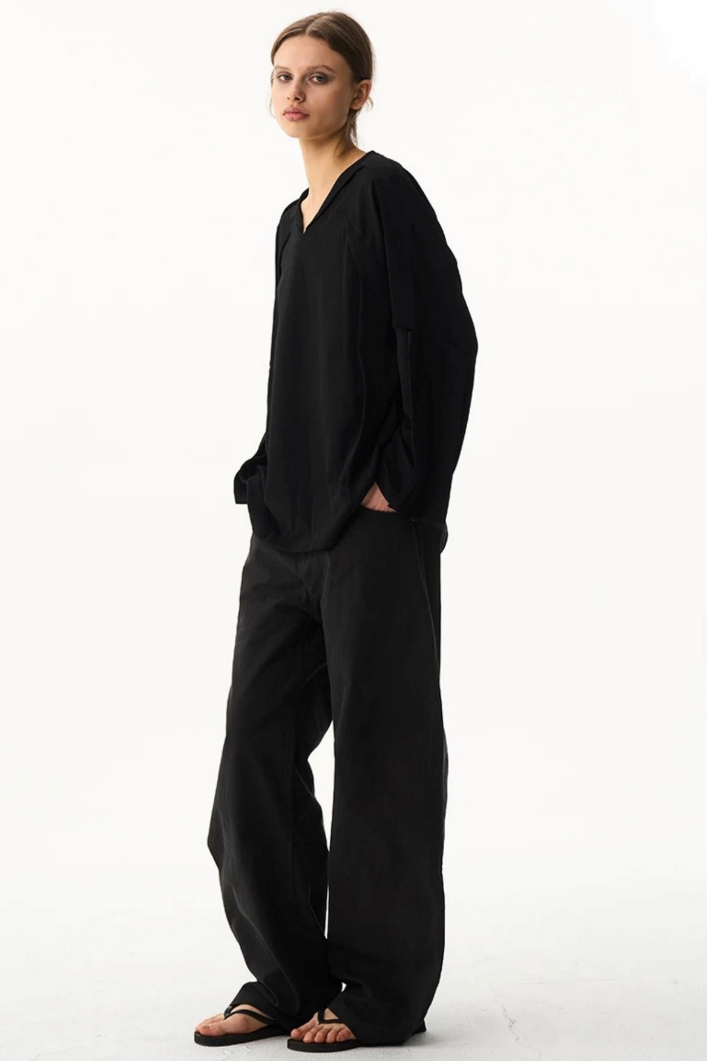 Leather Trim Straight-Leg Pants