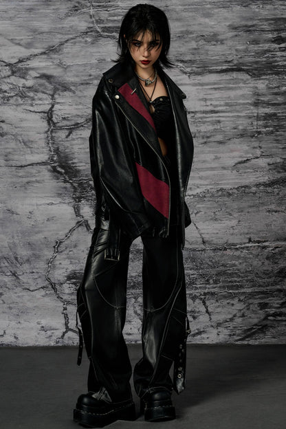 Metallic Trim Leather Pants