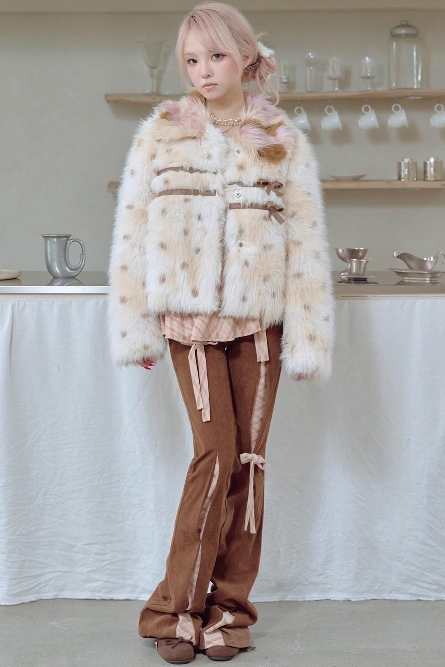 Brown Polka Dot Fur Coat