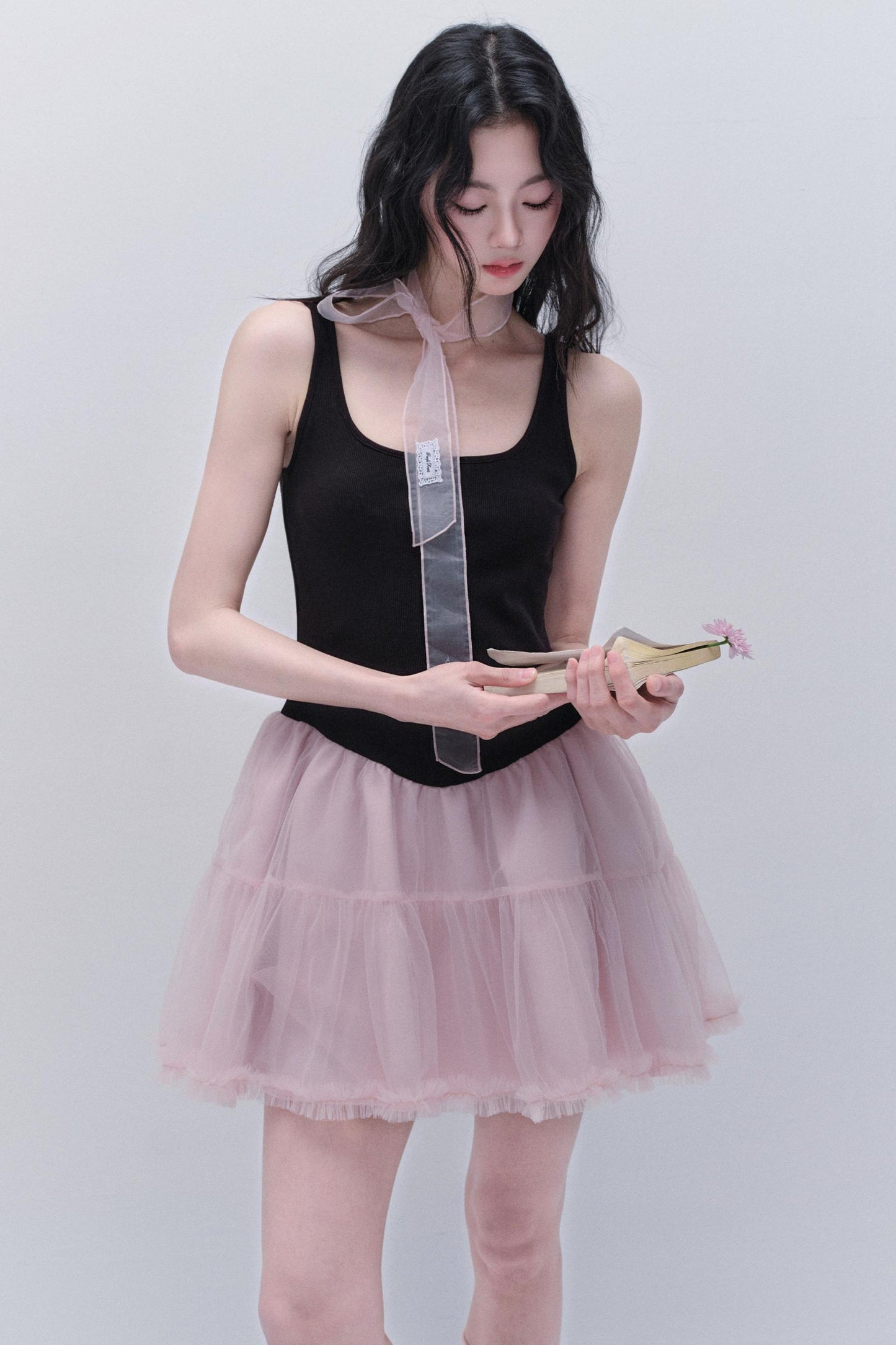 Sweet Fluffy Black-Pink Contrast Dress