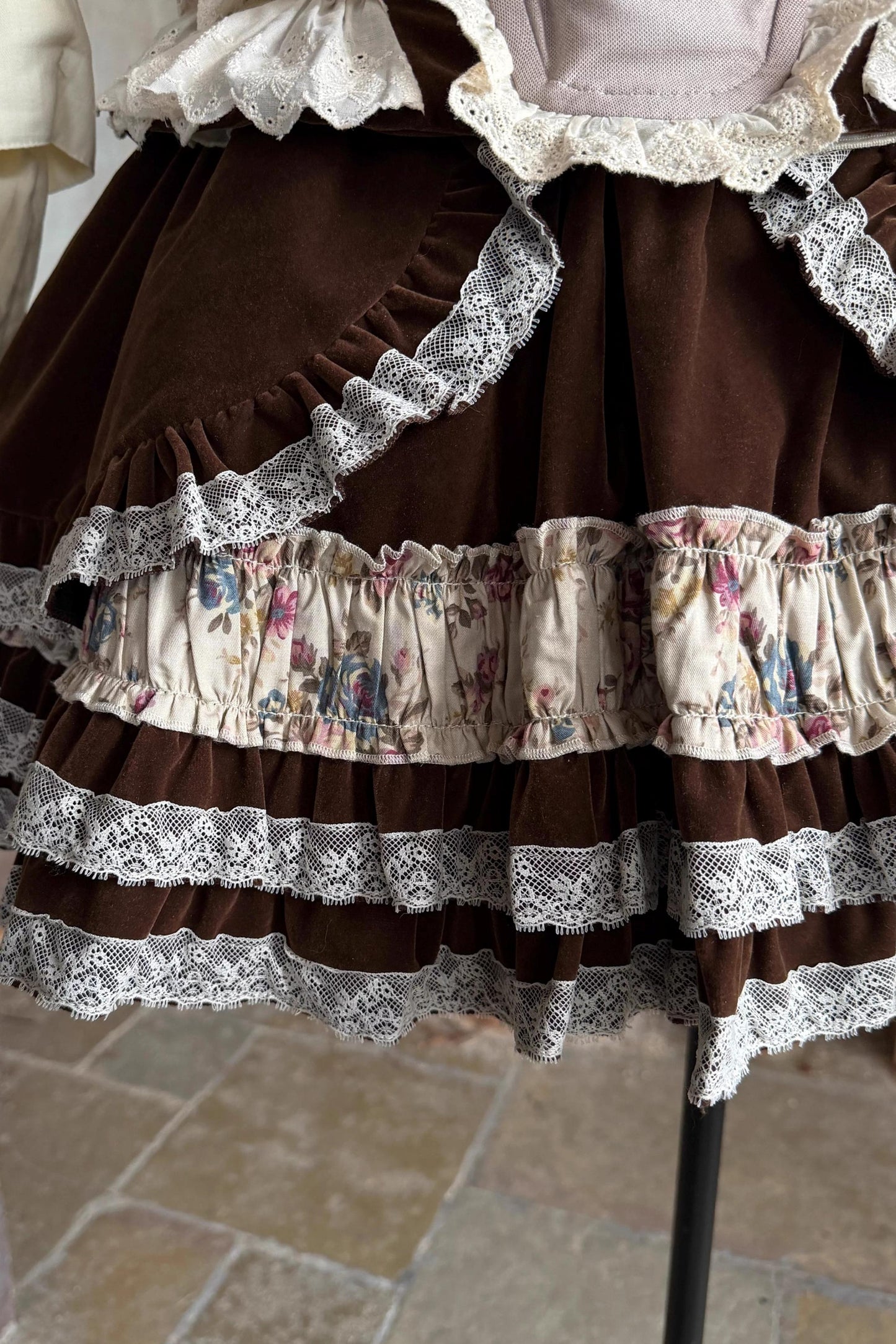 Velvet Floral Lace Tiered Skirt
