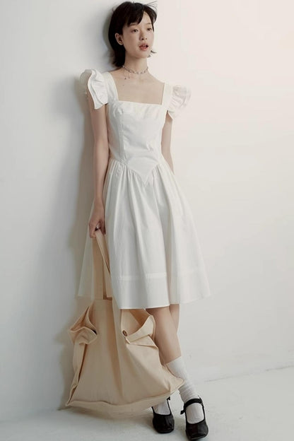 White Cotton Ruffle Dress