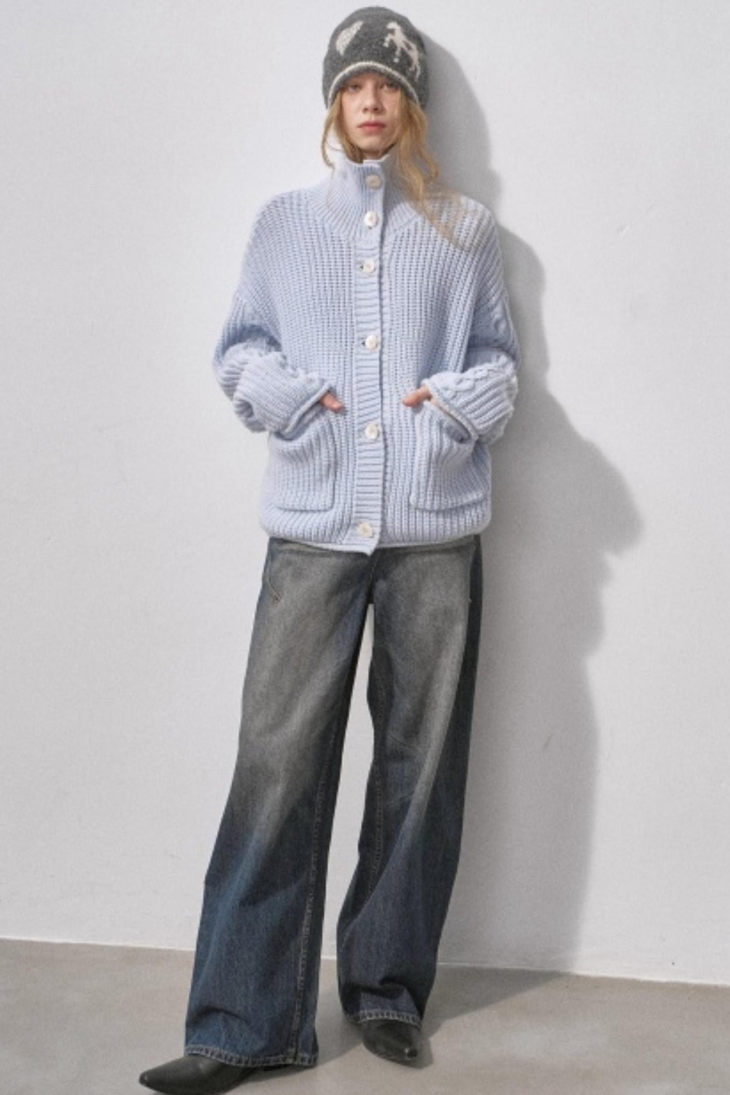 Thick Cable Knit Turtleneck Cardigan