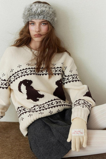 Fair Isle Rabbit Crew Neck Knit