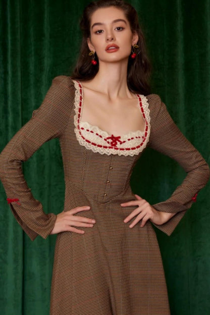 French Retro Houndstooth Dress