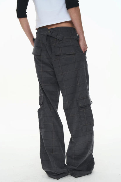 Exitmode Retro Two-Tone Plaid Cargo Pants