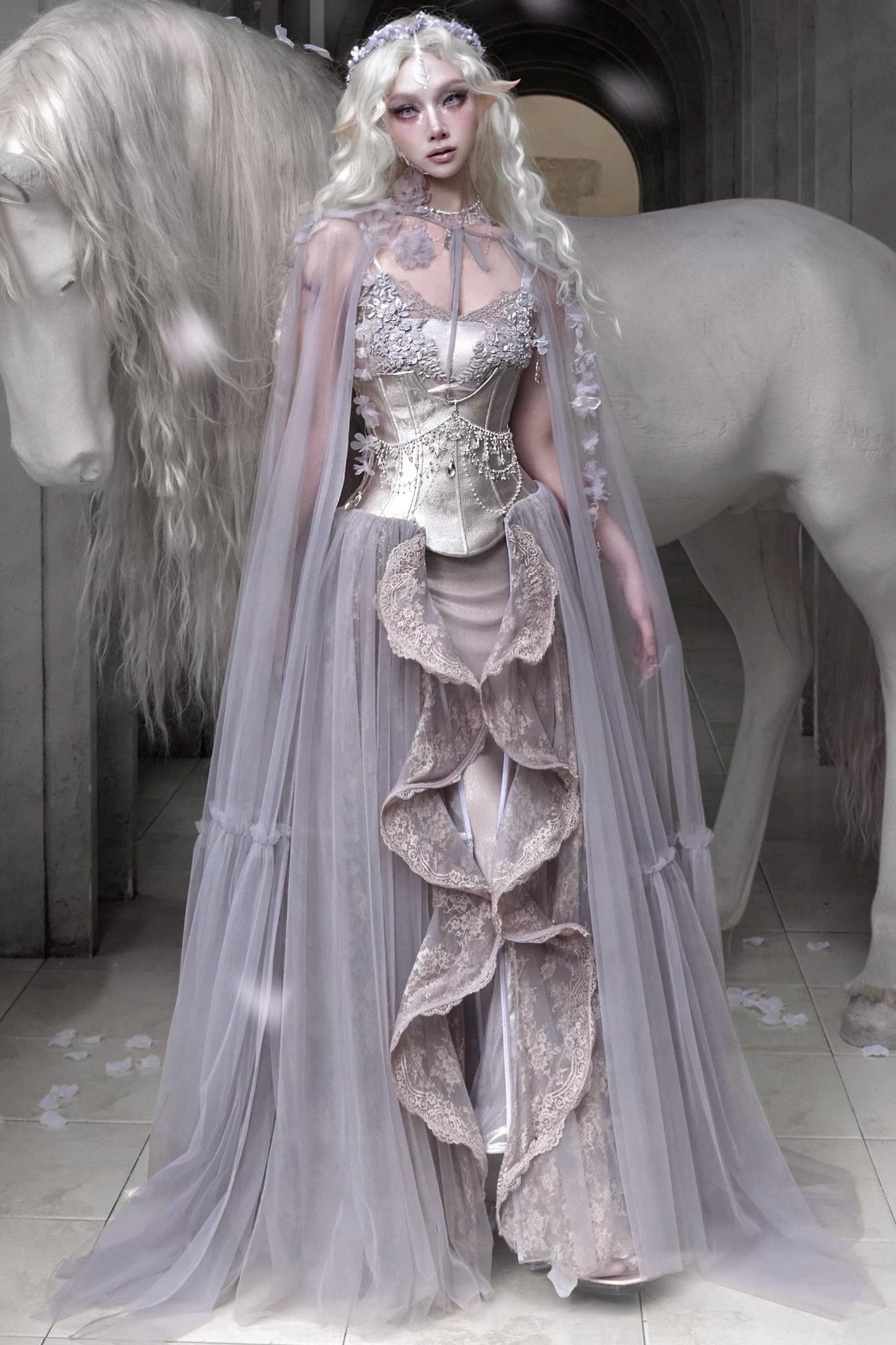 Moonlight Silver Corset Top Set